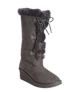 Koolaburra grey suede Shasta shearling lace up wedge boots