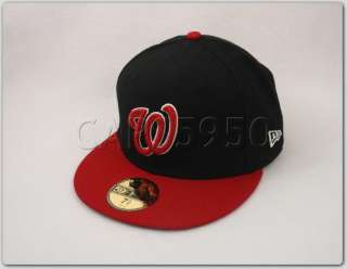 New Era Fitted Hat Washington Nationals Cap Black & Red  