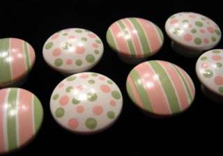 set of 8 pink green stripes polka dots dresser drawer knobs pulls 658