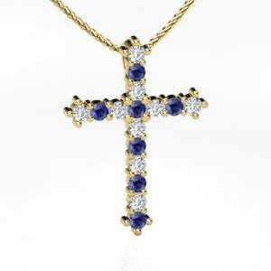  Large Brilliant Cross, 14K Yellow Gold Necklace with 