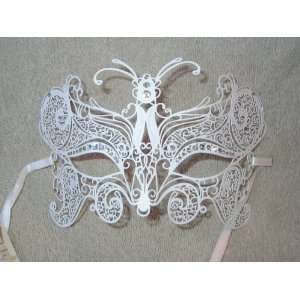  White Laser Cut Venetian Carnival Cat butterfly Mask 