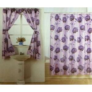  Purple Flower Water Repellent Shower and Window Curtain 