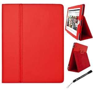 Deluxe Red Smart Faux Leather Kickstand Portfolio Padfolio Stand Alone 