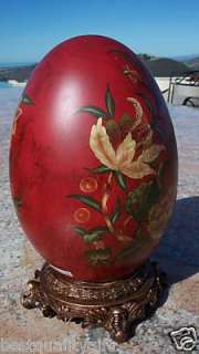 VINTAGE HAND PAINTED POTTERY CERAMIC EGG ON STAND 13  