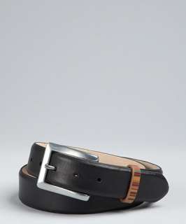 Paul Smith black leather striped loop rectangle buckle belt