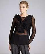 Robert Rodriguez black silk chiffon pleated bow blouse style 