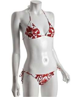Roberto Cavalli red floral printed sliding triangle halter bikini 