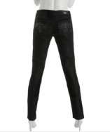 style #302505601 black stretch suede trim skinny jeans