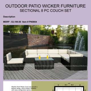 Outdoor Patio Wicker Furniture 8pc Gorgeous Couch Set  