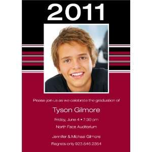  Varsity Stripe   Maroon & Black Photo Graduation Cards 