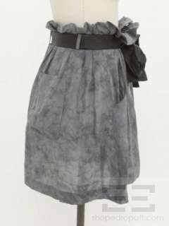   James Grey Silk Black Leather Belted Pocket Skirt Size Large  