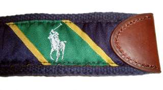 NWT $95 Polo Ralph Lauren Mens Big Pony O Ring Belt Navy/Green  