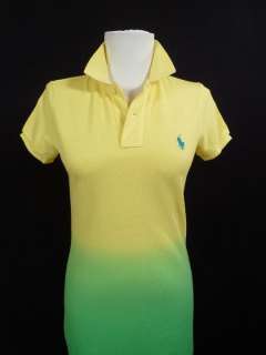 NWT Ralph Lauren Womens Dip Dye Mesh Polo Pony Dress Yellow & Green 