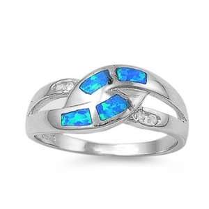  Sterling Silver Ring in Lab Opal   Blue Opal, Clear CZ   Ring 