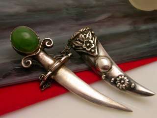 Vintage Sterling & Chrysoprase Sword Dagger Sheath Brooch pin  