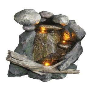   Stone and Wood Lighted Outdoor Water Fountain Patio, Lawn & Garden