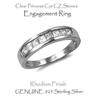  / Ring Princess Cut CZ, RHODIUM, Sterling Silver  Sizes 5 9  
