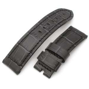   Croco Grain) 24mm Charcoal Watch Strap for 44mm PANERAI Black Stitches