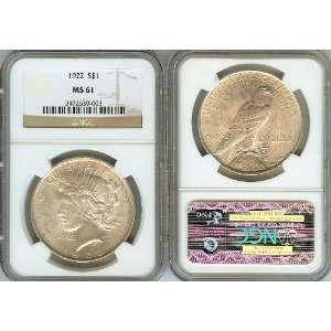  1922 Peace US Silver $1 Dollar Coins NGC Certified MS61 