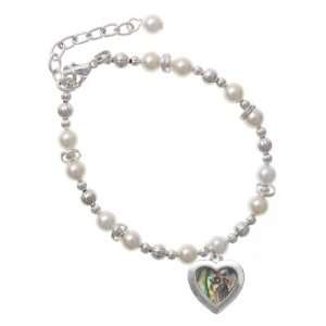  Abalone Shell Heart   Two Sided Czech Pearl Beaded Charm 