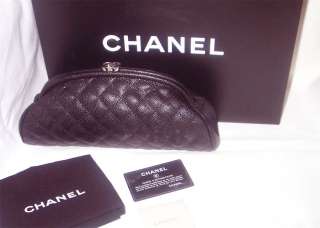 NWT CHANEL QUILTED CAVIAR CLASSIC BLACK CLUTCH  