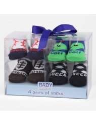 Baby Essentials Sports Theme Socks, 4 Pairs (Football, Soccer, Golf 