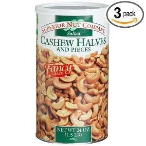 Superior Nut Salted Cashew Halves and Pieces, 24 Once Canisters (Pack 