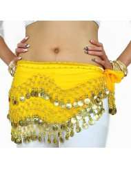 Chiffon Dangling Gold Coins Belly Dance Hip Scarf, Vogue Style  yellow