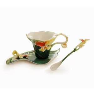  Franz Porcelain Brilliant Blooms Canna Lilly Cup/Saucer/Spoon 