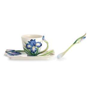  Franz Porcelain Eloquent Iris Cup Saucer Spoon Set 