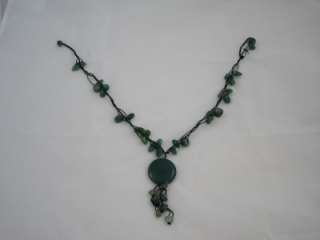   Green Jade Stone Cluster Bead On Cord Necklace Runway Big  