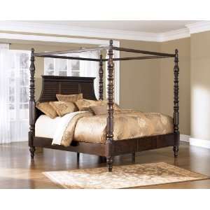  6/6 King Poster Bed w/ Canopy by Ashley   Dark Brown 