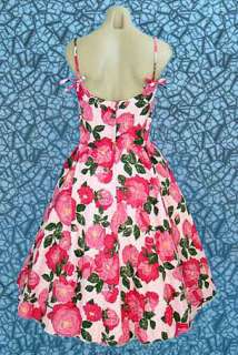 Vintage 50s FULL SKIRT Sundress, Spaghetti Straps, Cotton Rose Print 