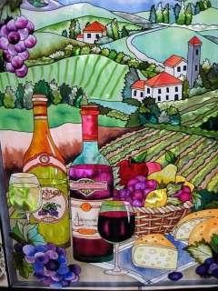TUSCANY COUNTRYSIDE GRAPES VINEYARD STAINED GLASS PANEL  