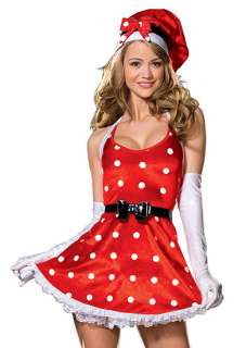 HOLIDAY PINUP ADULT WOMENS COSTUME Satin Dress Polks Dots Christmas 