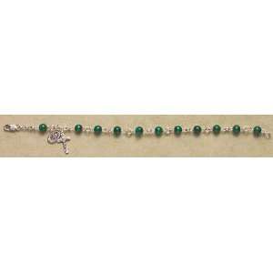  Bracelet, 6mm Malachite St Sterling Silver Saint Religious Jewelry 