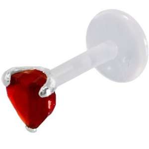  RED SMALL CZ Heart Tragus Earring Stud or Labret Lip Ring 