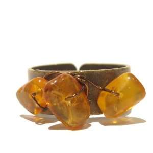 Amber Ring 01 Brass Golden Yellow Crystal Healing Nugget Adjustable