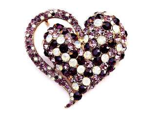 Trendy Purple SWAROVSKI CRYSTAL HEART LOVE PIN BROOCH  