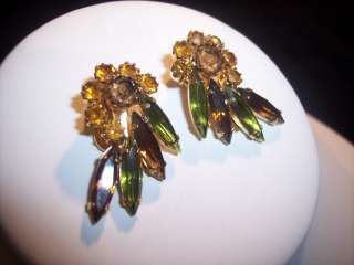 Juliana vintage topaz & green rhinestone earrings  