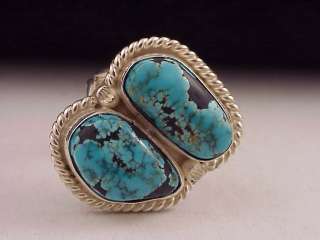 Southwestern Sterling Silver Double Turquoise Ring  