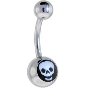  Black and White Skull Logo Belly Button Ring Jewelry