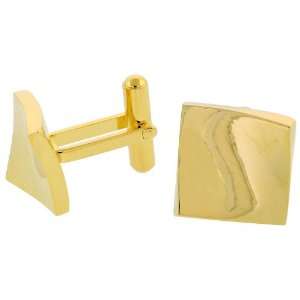 Stainless Steel Square Gold Plated Cufflinks with Flared Corners, 9/16 