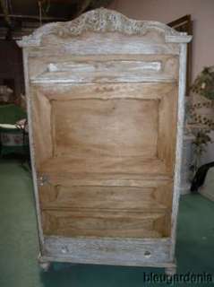Antique French Country Armoire Shabby White Washed Pine  