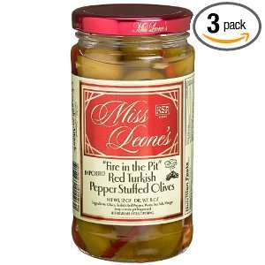 Miss Leones Fire In The Pit Stuffed Queen Olives, 12 Ounce Jars (Pack 
