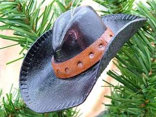 New Black Leather Cowboy Hat Rodeo Western Ornament  