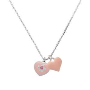  with Silver Cross and Swarovski Crystal and Pink Heart Charm Necklace