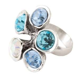  Avant Garde Blue Swarovski Flower Ring Jewelry