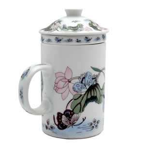  Porcelain Tea Cup   Strainer   Nature   Butterfly 