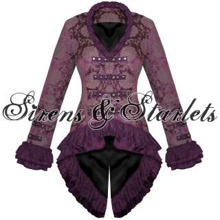  NEW PURPLE GOTHIC MILITARY SATIN STEAMPUNK FLORAL BROCADE JACKET COAT